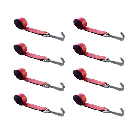 Tie 4 Safe 2" x 10' Lasso Strap w/ Mini J Hook for Towing Wrecker Trailer Tie Down Red, 8PK TWS65-5210-J-R-8